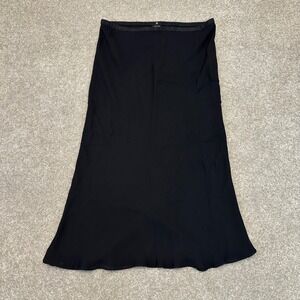 Peter Cohen Black 100% Silk Bias Cut Midi Skirt Elastic Waist Star Flirty Large